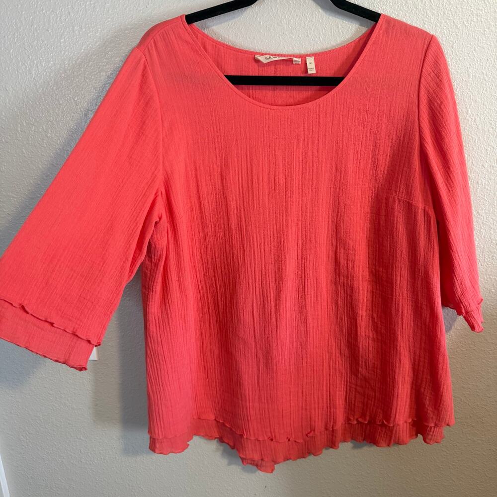Soft Surroundings Coral Crinkle Gauze Blouse Women's Size M
